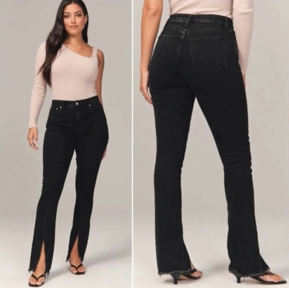 Abercrombie & Fitch Denim - Abercrombie & Fitch Curve Love Black High Rise Front Split Seam Women Jeans